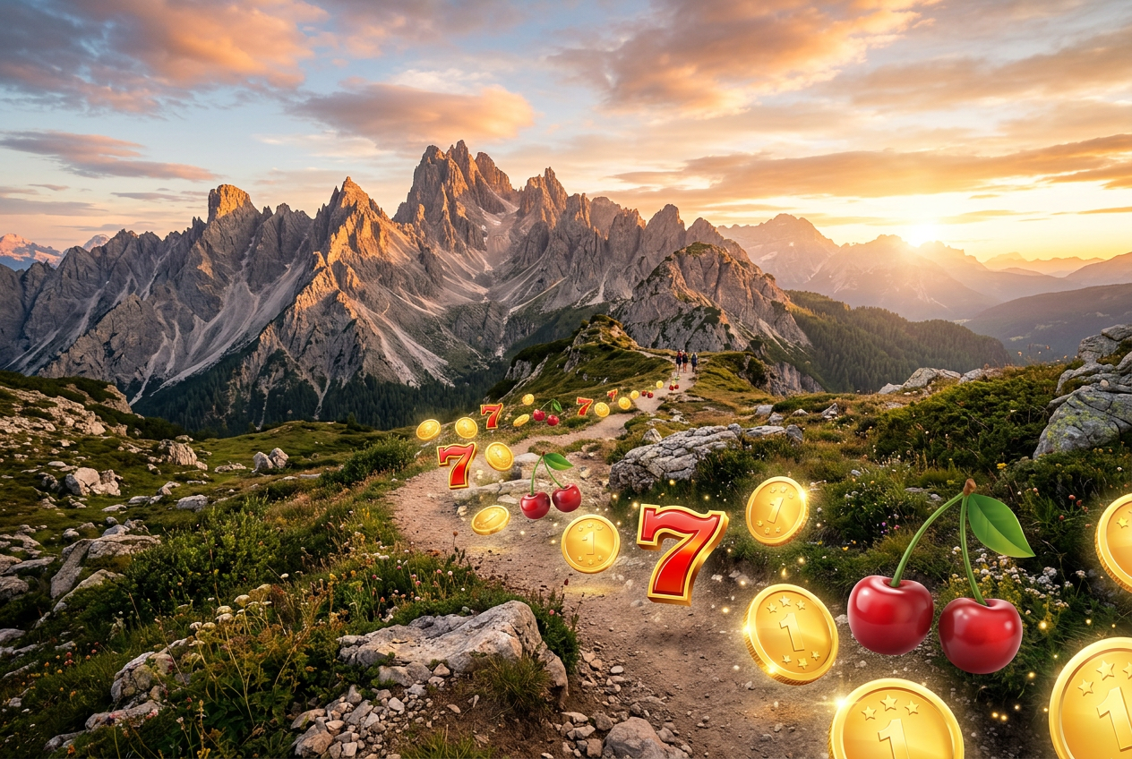A digital mountain trail representing a casino bonus journey.