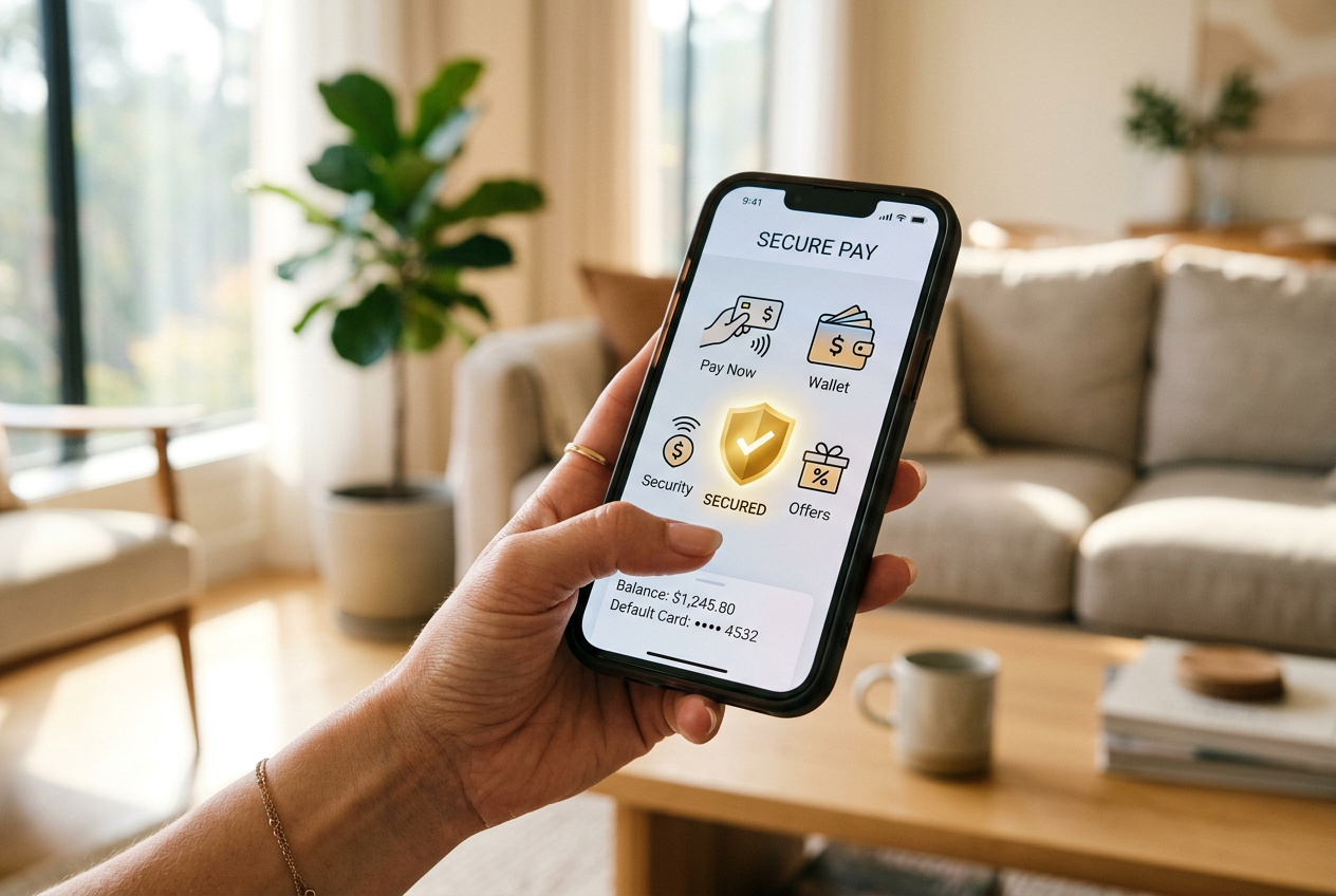 Smartphone showing mobile payment icons